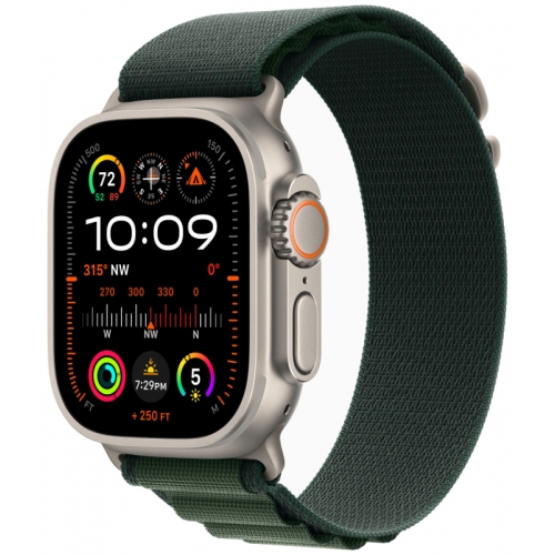 
Apple Watch Ultra 2 GPS + Cellular, 49 мм, корпус из титана, ремешок Alpine цвета «Dark green», размер M