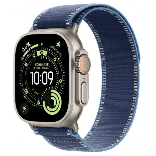 
Apple Watch Ultra 3, 49 мм, Natural Titanium Case/Blue/Bright Blue Trail Loop M/L Band