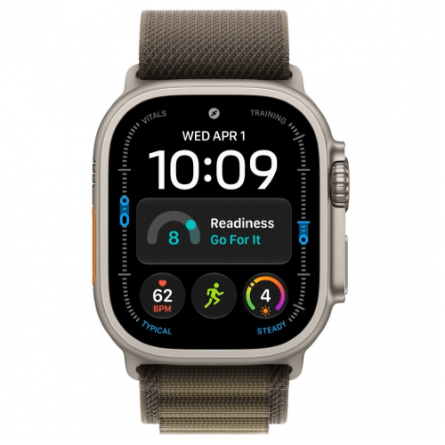 
Apple Watch Ultra 4, 49 мм, Natural Titanium Case with Dark Olive Alpine Loop (S)
