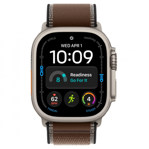 
Apple Watch Ultra 4, 49 мм, Natural Titanium Case with Dark Umber Trail Loop (M/L)