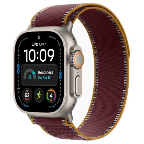 
Apple Watch Ultra 4, 49 мм, Natural Titanium Case with Burgundy Trail Loop (S/M)