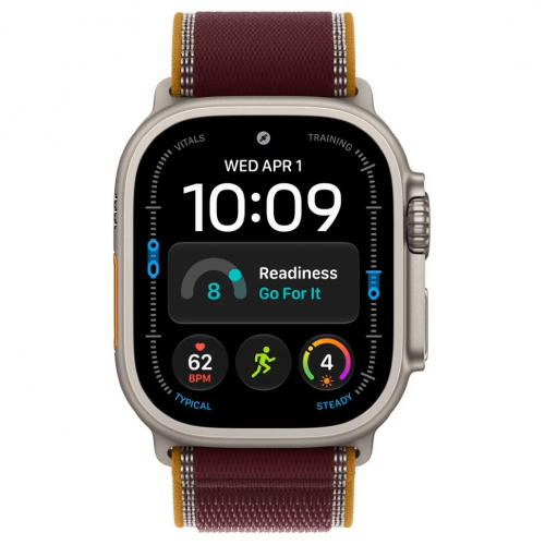 
Apple Watch Ultra 4, 49 мм, Natural Titanium Case with Burgundy Trail Loop (M/L)