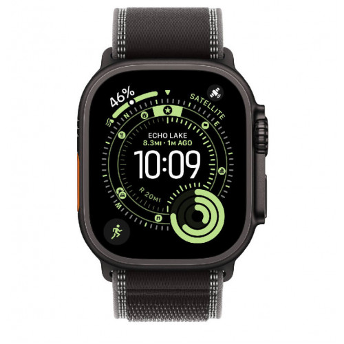 
Apple Watch Ultra 3, 49 мм, Black Titanium Case/Black Charcoal Trail Loop M/L Band
