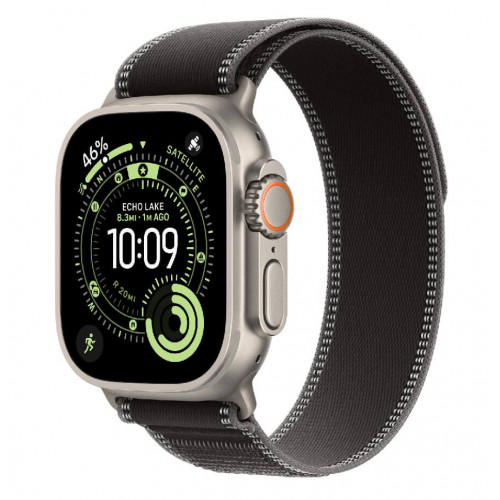 
Apple Watch Ultra 3, 49 мм, Natural Titanium Case/Black Charcoal Trail Loop M/L Band