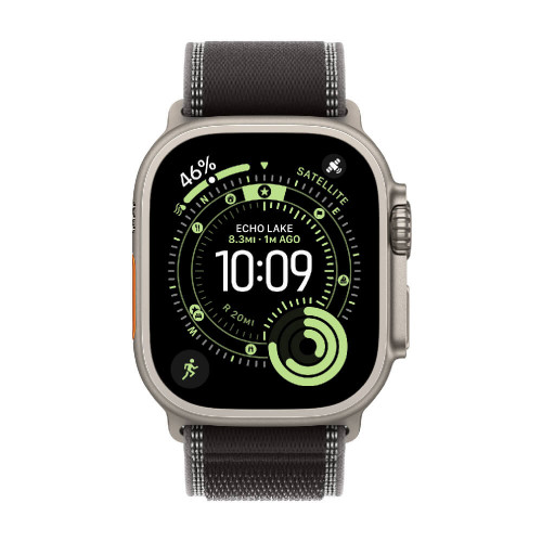 
Apple Watch Ultra 3, 49 мм, Natural Titanium Case/Black Charcoal Trail Loop M/L Band