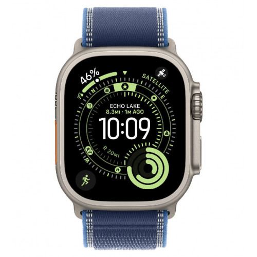 
Apple Watch Ultra 3, 49 мм, Natural Titanium Case/Blue/Bright Blue Trail Loop S/M Band