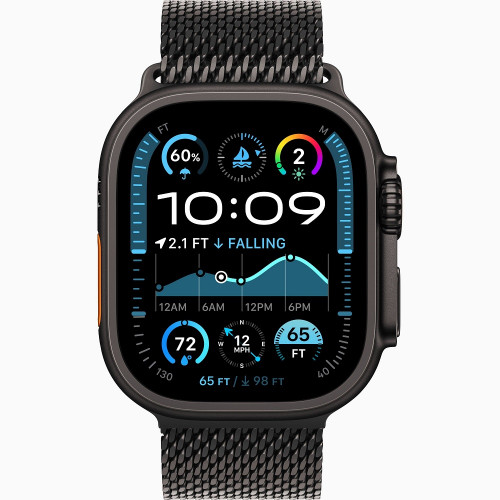 
Apple Watch Ultra 2 GPS + Cellular, 49 мм, корпус из титана, ремешок Titanium Milanese Loop черного цвета, размер M