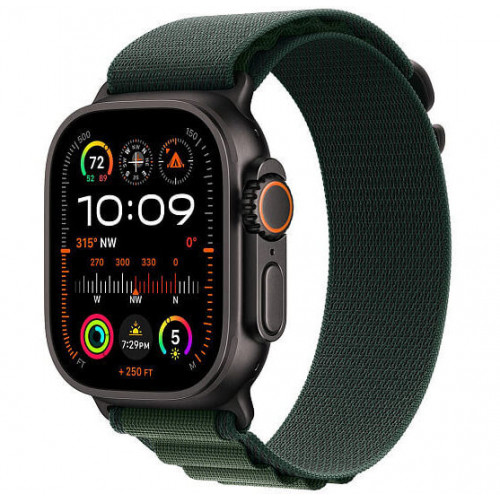 
Apple Watch Ultra 2 GPS + Cellular, 49 мм, черный корпус из титана, ремешок Alpine цвета «Dark Green», размер M