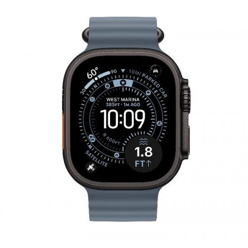 
Apple Watch Ultra 3, 49 мм, черный корпус из титана, ремешок Ocean цвета «Anchor Blue»