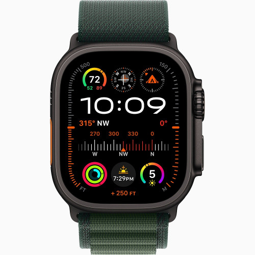 
Apple Watch Ultra 2 GPS + Cellular, 49 мм, черный корпус из титана, ремешок Alpine цвета «Dark Green», размер S