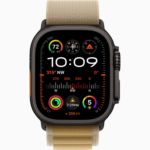 
Apple Watch Ultra 2 GPS + Cellular, 49 мм, черный корпус из титана, ремешок Alpine цвета «Tan», размер L