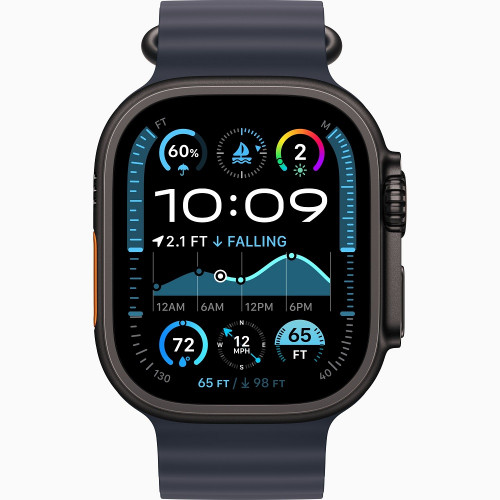 
Apple Watch Ultra 2 GPS + Cellular, 49 мм, черный корпус из титана, ремешок Ocean цвета «Navy»