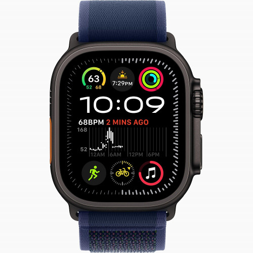 
Apple Watch Ultra 2 GPS + Cellular, 49 мм, черный корпус из титана, ремешок Trail цвета «Blue», размер S/M